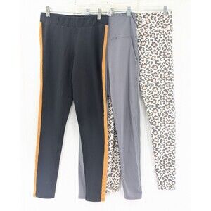 Soft Legging Bundle Casual Gym Black Stripe Gray Cheetah Size Medium Set Of 3